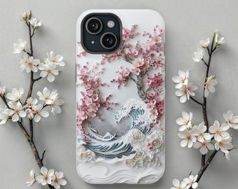 Blossoming Sakura Wave MagSafe iPhone Case -  Premium Wireless Charge Case, iPhone 17 Pro Max to iPhone 13, 3D Design, Unique Gift for Her