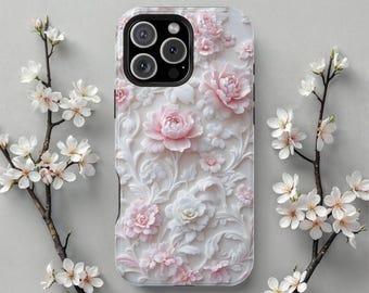 Elegante funda para iPhone con diseño floral en 3D, compatible con MagSafe, diseño de peonía esculpida de lujo, funda protectora para iPhone 16, 15, 14 y 13, regalo para ella