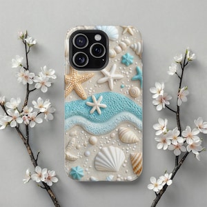 Beach Themed MagSafe Case, Coastal Ocean Starfish Sea Shell iPhone Magnetic Cover, iPhone 16 Pro Max, 15, 14, 13, Summer Vibes Gift for Her