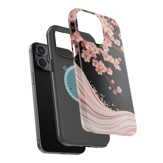 Sakura Cherry Blossom iPhone Case Magsafe Floral Phone Case Black