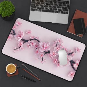 Sakura Blossom Desk Mat - Anti-Slip Extra Large Mouse Pad, Pink Cherry Blossoms, Elegant Floral Office Decor, Multiple Sizes, Gift For Her