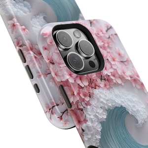 Etui MagSafe na iPhone'a z motywem fali kwiatu wiśni, estetyczne etui na telefon z japońską sztuką kwiatową do iPhone'a 17, 16, 15, 14, 13, wiosenny prezent dla niej zdjęcie 6
