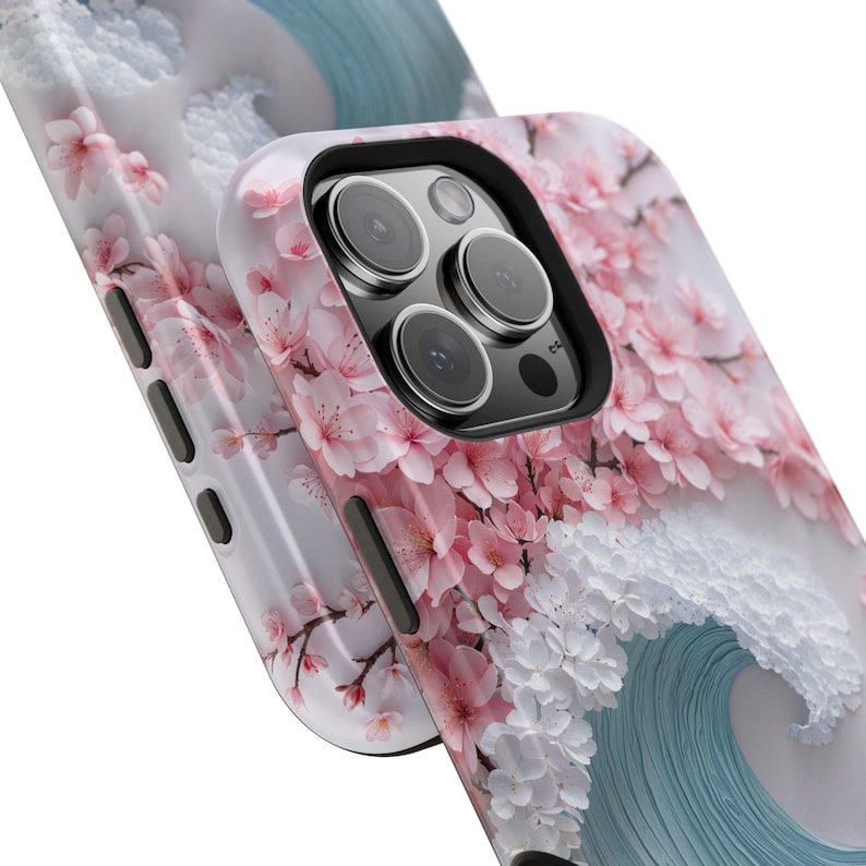 Etui MagSafe na iPhone'a z motywem fali kwiatu wiśni, estetyczne etui na telefon z japońską sztuką kwiatową do iPhone'a 17, 16, 15, 14, 13, wiosenny prezent dla niej zdjęcie 6