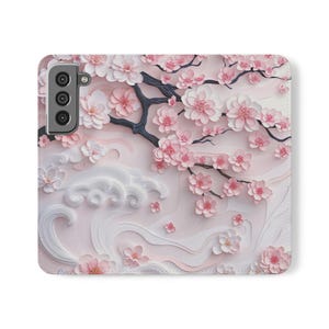 Funda con tapa Cherry Blossom Cloud para iPhone y Galaxy, funda de piel sintética tipo billetera con ranuras para tarjetas, soporte tipo folio Sakura, un elegante regalo para ella.