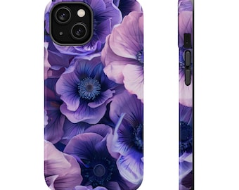 Funda MagSafe para iPhone con diseño de flores violetas - Funda con estampado floral morado para iPhone 16 Pro Max, iPhone 14, iPhone 13, el regalo perfecto para ella