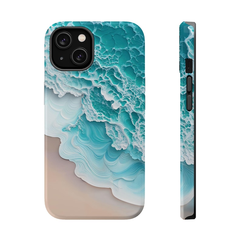 Funda MagSafe con diseño de olas de playa para iPhone / Regalo con estética playera / Funda con carga magnética / Compatible con los modelos iPhone 17, 16, 15, 14 y 13 imagen 5