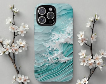 Funda MagSafe con diseño de olas marinas para iPhone, compatible con iPhone 17 Pro Max a iPhone 13, funda abstracta con diseño de olas del mar, regalo para él o ella.