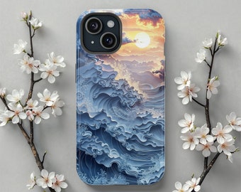 Funda MagSafe para iPhone con diseño de puesta de sol oceánica, compatible con iPhone 17 Pro Max a iPhone 13, funda protectora duradera, idea de regalo única para fundas de teléfono.