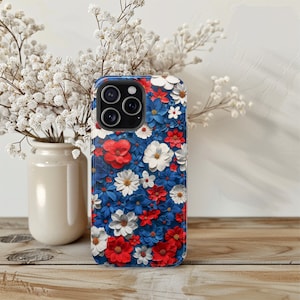 American Flower MagSafe iPhone Case - Red, White, and Blue Patriotic Blossom Cover, 4th of July Fits iPhone 16 Pro Max through iPhone 13