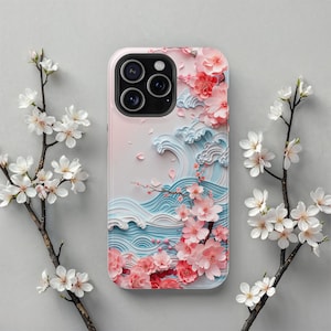 Funda MagSafe para iPhone con diseño de olas oceánicas en flor, cubierta de carga magnética, carcasa Sakura Ocean Wave, compatible con iPhone 17 Pro Max a iPhone 13, regalo para ella.