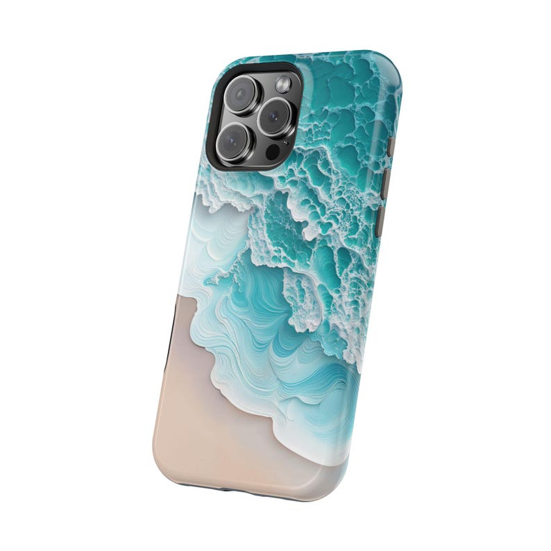 Funda MagSafe con diseño de olas de playa para iPhone / Regalo con estética playera / Funda con carga magnética / Compatible con los modelos iPhone 17, 16, 15, 14 y 13 imagen 3