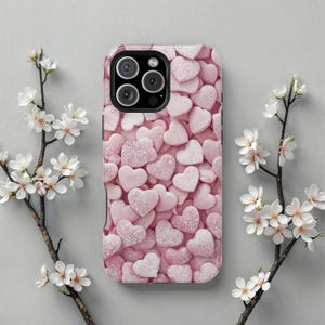 Powdered Pink Heart Confection MagSafe iPhone Case | Sweet iPhone 14, 15, 16 Cover | Perfect Valentine&#39;s Day Gift