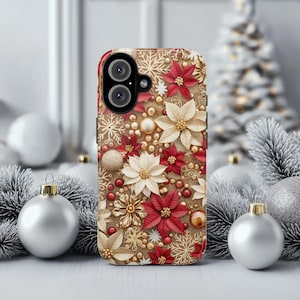 Poinsettia Holiday Tough Phone Case, iPhone 16 Pro Max - iPhone 8 Compatible - Elegant Christmas Floral Phone Cover - Christmas Gift for Her