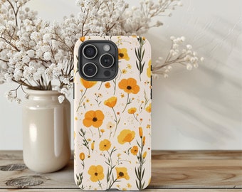 Sunny Wildflower Bliss Tough iPhone Case, Cheerful Golden Poppies Design