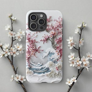 Bloeiende Sakura Wave Tough iPhone-hoesje - iPhone 16 tot iPhone XR, Galaxy Quest 24, Google Pixel 8, 3D-ontwerp, uniek cadeau voor haar