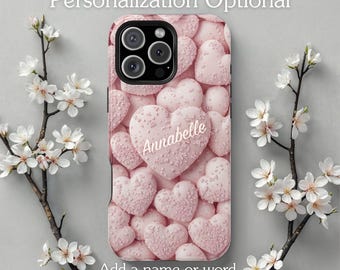 Funda MagSafe personalizada para iPhone con nombre / Corazón de azúcar rosa de San Valentín / Funda magnética personalizada, regalo de San Valentín, iPhone 17, 16, 15, 14 y 13