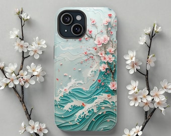 Blossoming Waves MagSafe Case for iPhone - Cherry Blossoms & Ocean Art - Compatible with iPhone 17 Pro Max - iPhone 13