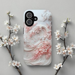 桜の花が咲くウェーブ タフな iPhone ケース - iPhone 16 Pro Max から iPhone 13 まで対応、彼女への桜のギフト、ワイヤレス保護カバー