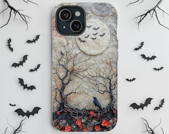 Etui MagSafe na iPhone'a Raven Halloween – pasuje do modeli iPhone 17 Pro Max i iPhone 13 – upiorna osłona ochronna z nietoperzami i kwiatami, prezent na Halloween