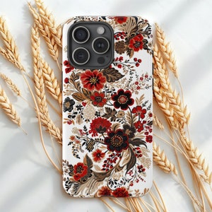 Stevig telefoonhoesje Oekraïens bloemen, duurzame beschermende behuizing, Slavisch ontwerp, past iPhone, Galaxy Quest, Google Pixel, Oekraïne cadeau voor haar