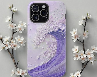 Lila Kirschblüte Welle MagSafe Handyhülle, iPhone 17 Pro Max bis iPhone 13, Japanische Sakura magnetische Handyhülle, einzigartiges Geschenk für Sie