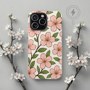 Pink Sakura Floral iPhone Case with MagSafe, Spring Blossom Pattern Cover for iPhone 13 14 15 16, Botanical Aesthetic Gift for Her