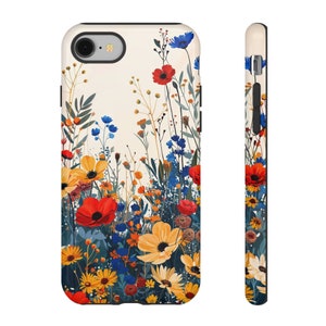 Wildflower Meadow stoer iPhone-hoesje, levendig bloemdessin, duurzame telefoonhoes, past op alle iPhone, Galaxy Quest, Google Phones, cadeau voor haar