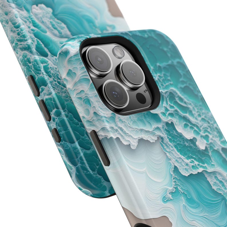 Funda MagSafe con diseño de olas de playa para iPhone / Regalo con estética playera / Funda con carga magnética / Compatible con los modelos iPhone 17, 16, 15, 14 y 13 imagen 7