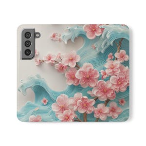 Funda con tapa de flor de cerezo, elegante funda para teléfono, funda tipo billetera floral, tarjetero, regalo elegante para ella, accesorio para teléfono, regalo de decoración primaveral para ella
