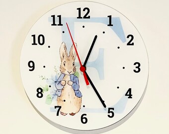 Kuizee Wooden Wall Clock Bunny Cute Rabbit Cartoon Blue Uncovered Silent Decoration Home Office Bedroom School 12Inch Kuizee Wooden Wall Clock Bunny Cute Rabbit Cartoon Blue Uncovered Silent Decoration Home Office Bedroom School 12Inch