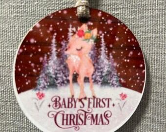 Personalizable Baby's First Christmas Reindeer Ornament