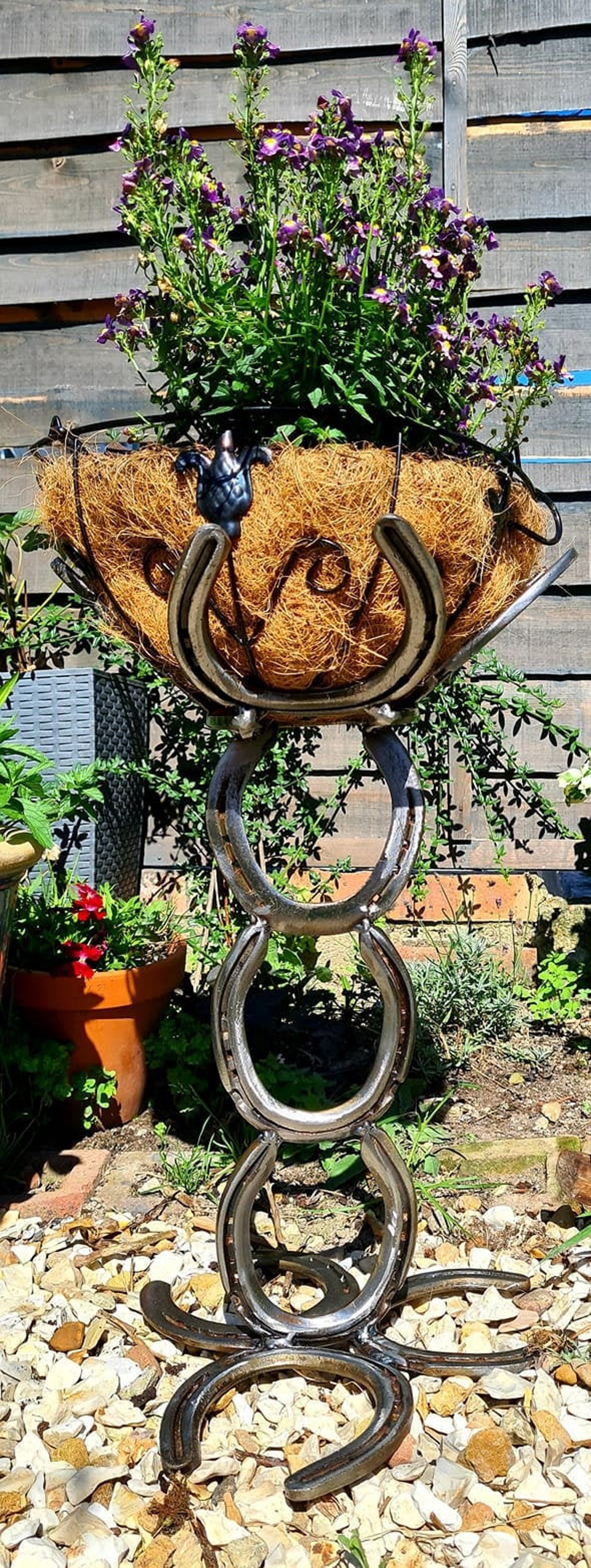 Horseshoe Plant Stand for Flowers or Plants, Garden Ornament, Handmade