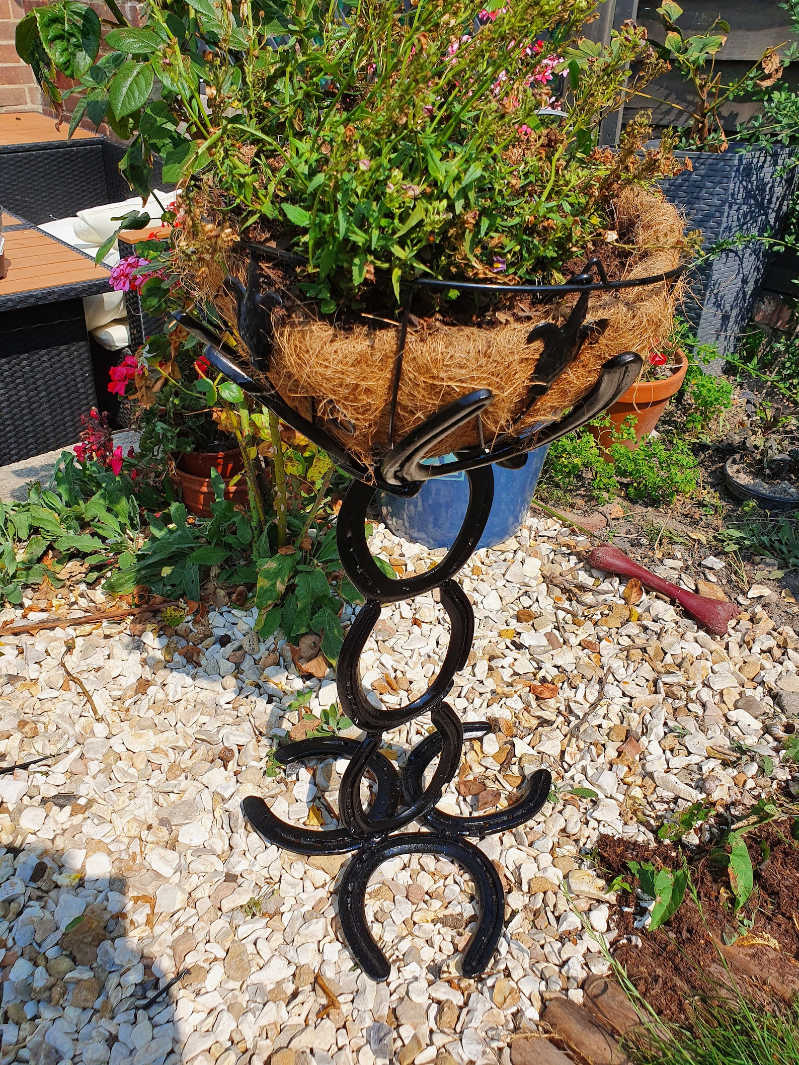 Horseshoe Plant Stand for Flowers or Plants, Garden Ornament, Handmade