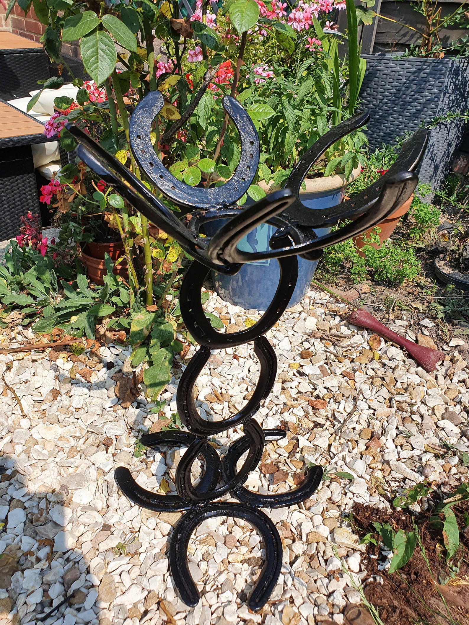 Horseshoe Plant Stand for Flowers or Plants, Garden Ornament, Handmade