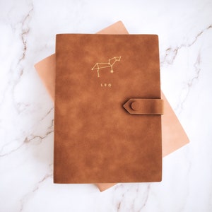 Zodiac Constellation, PU Leather, Lined A5 Notebook, Personalised Zodiac Journal, Astrology Notebook, Horoscope Gift for Women