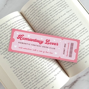 Romantasy Lover Book Club Bookmark, Fantasy Romance Ticket Bookmark