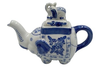 Vintage Elephant Teapot Blue & White Decorative Ceramic Pot