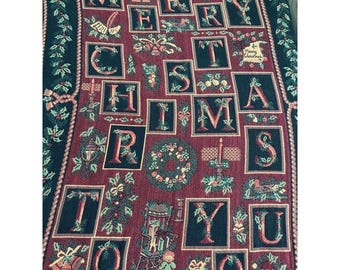 Vintage Merry Christmas To You Cotton Tapestry Throw Blanket By Goodwin Weavers 47&quot;x 65&quot;