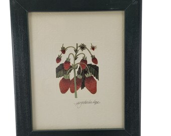 Lithograph Of Strawberries By Peg Wheeler Hope On Embossed Paper in Black Frame