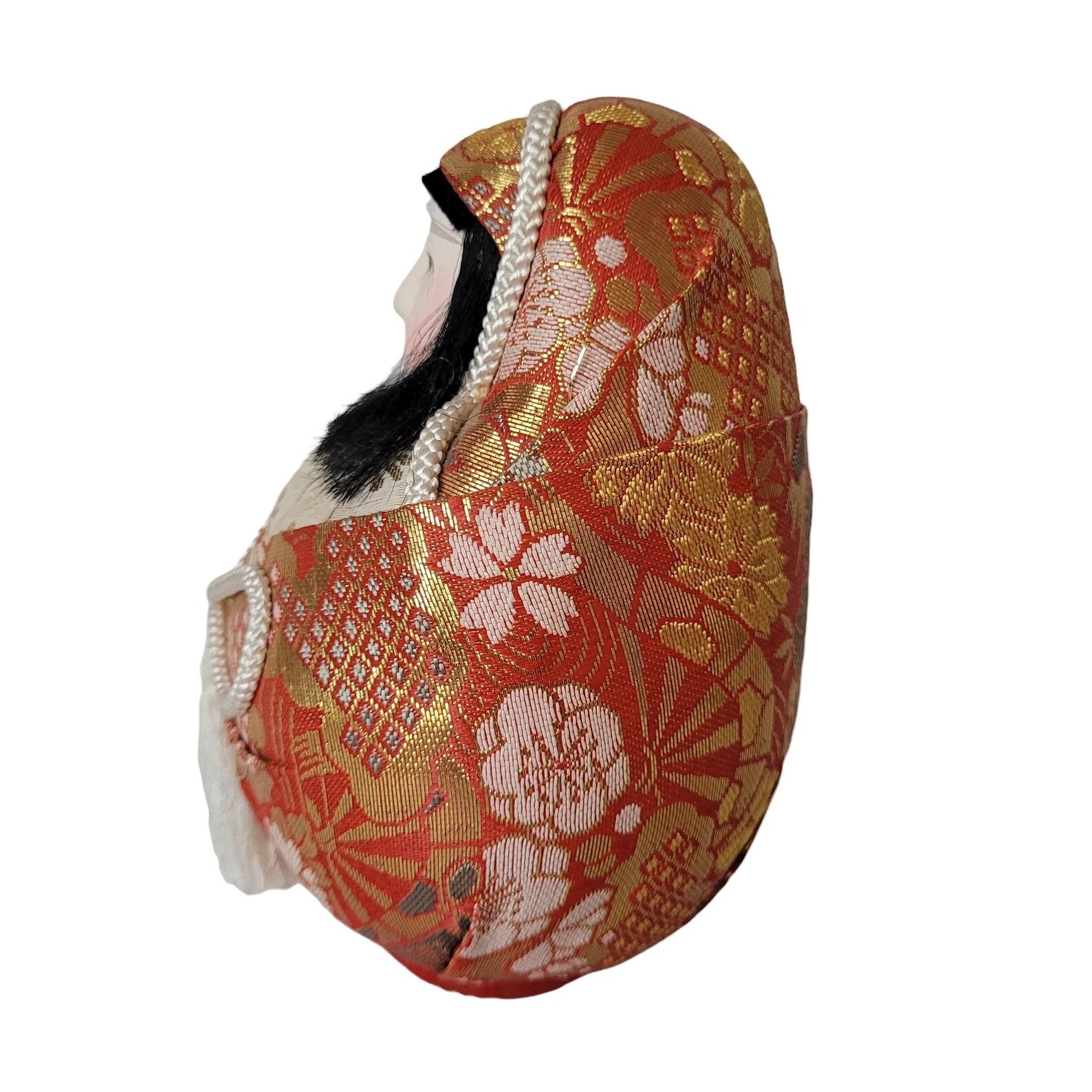 Vintage Japanese Wedding Doll Roly Poly Hime Daruma Metallic Silk