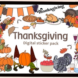 Thanksgiving digital planner stickers| goodnotes stickers| fall stickers| autumn harvest| gnome| pumpkin| PNG