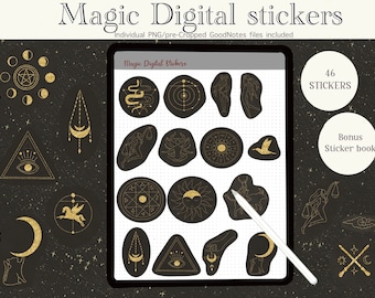 Magic digital stickers| celestial| Goodnotes stickers| zodiac| gold| stars| moon| PNG