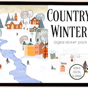 Country winter digital stickers| Winter Goodnotes stickers| winter digital planner| cottagecore stickers| PNG| illustrated stickers