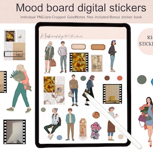 Pegatinas digitales boho mood board/ pegatinas Goodnotes/ moda/ gente/ boho/tabla de humor/ PNG