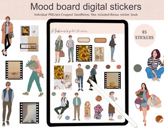 Cyfrowe naklejki Boho Mood Board | Goodnotes PNG (83 naklejki)