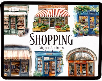Shopping digital stickers| goodnotes shopping digital stickers| everyday stickers| storefront stickers| watercolor| PNG