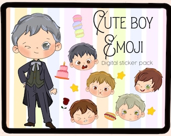 Kawaii Boy Emoji Stickers / Goodnotes Planner Emoticonos (Descarga digital)