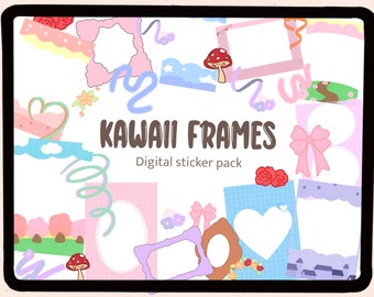 Kawaii Photo Frame Digital Stickers | Goodnotes PNG (50 Stickers)