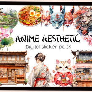 Anime aesthetic digital stickers| anime goodnotes stickers| digital stickers| kawaii|PNG