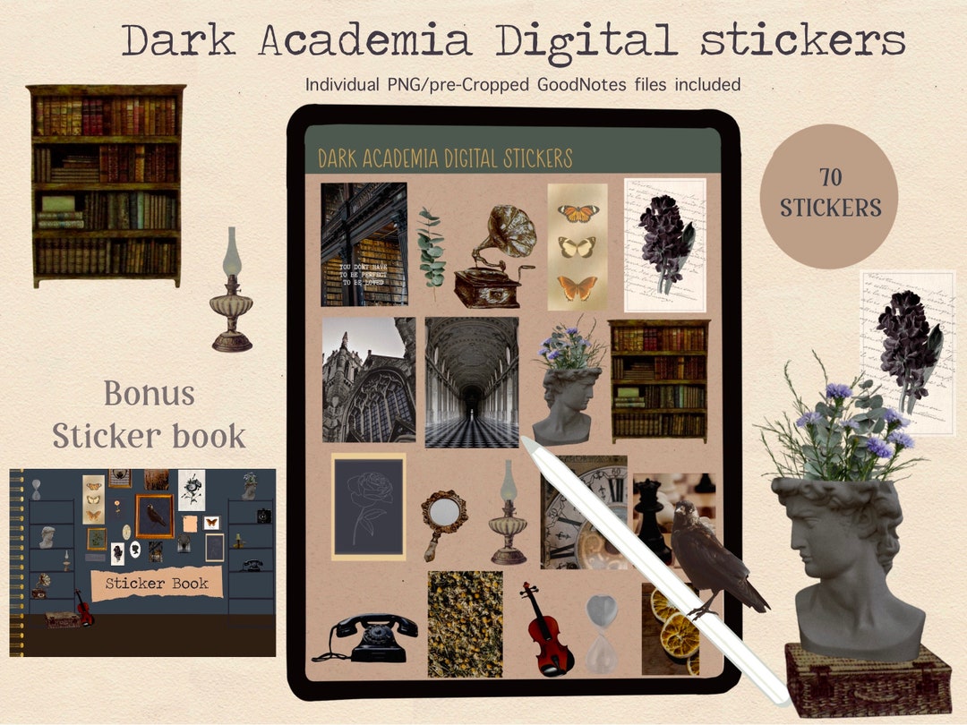 Dark Academia Digital Sticker Pack Goodnotes Stickers Dark - Etsy